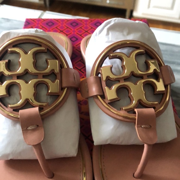 Tory Burch Miller Sandals. Pink Moon/Gold - Picture 2 of 7